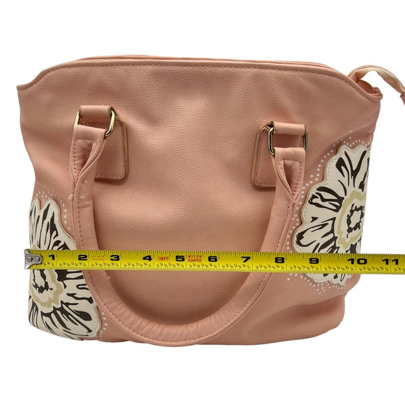 Handbag Crossbody Wristlet Wallet Makeup Bag Pink With Flowers Soft Vinyl - Picture 9 of 12